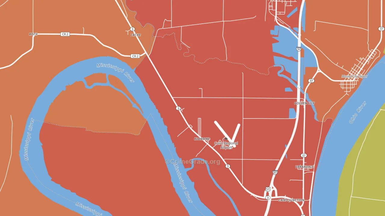 Klondike, IL Map of Burglary Rates