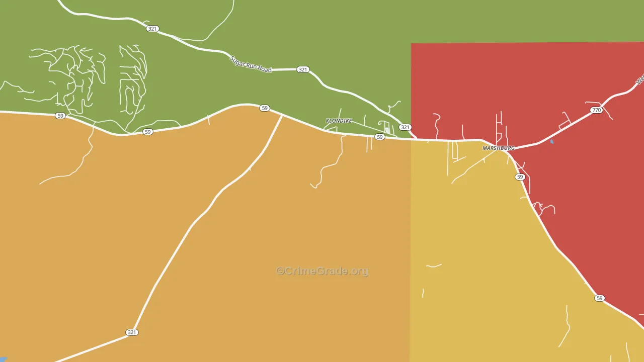 Klondike, PA Map of Burglary Rates