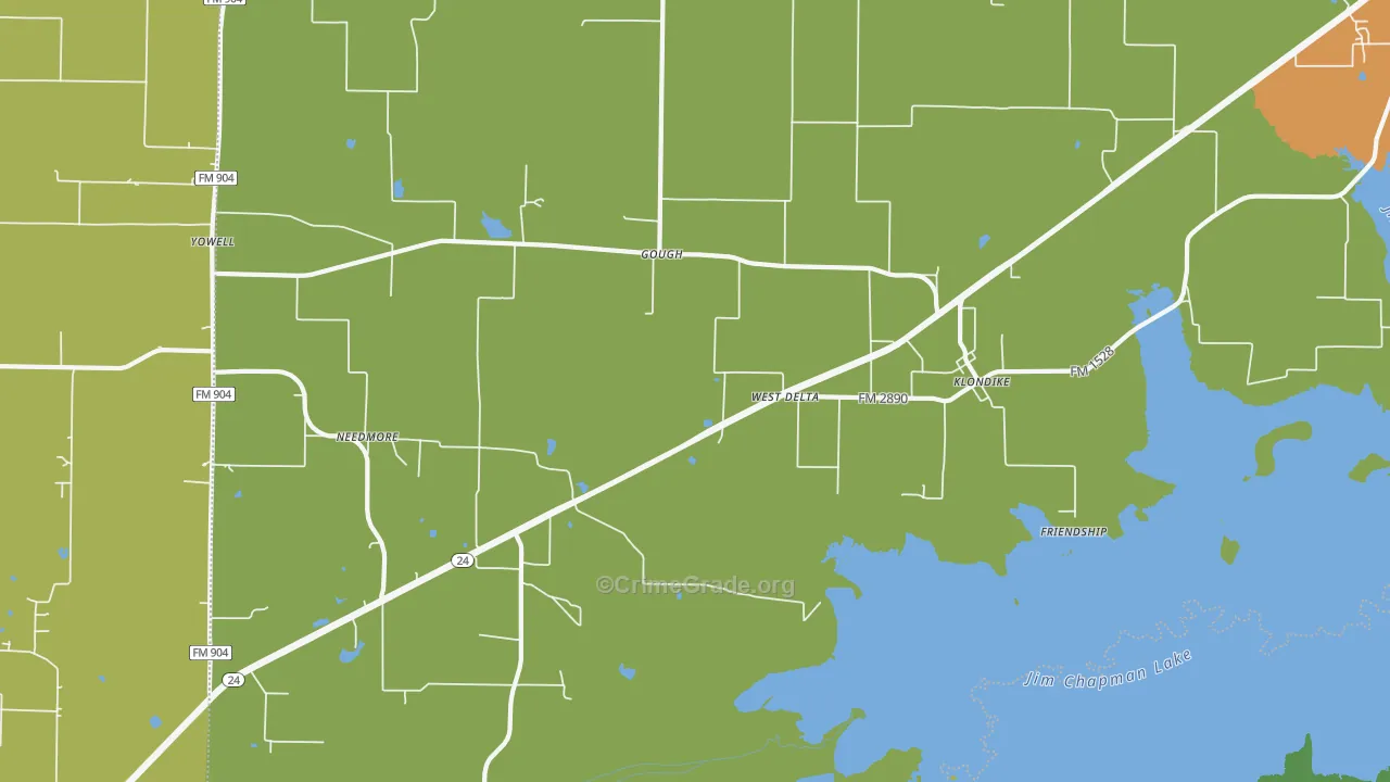 Klondike, TX Map of Burglary Rates