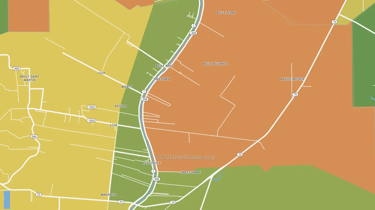 Klotzville, LA Map of Burglary Rates