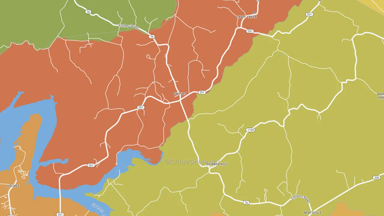 Knifley, KY Map of Burglary Rates