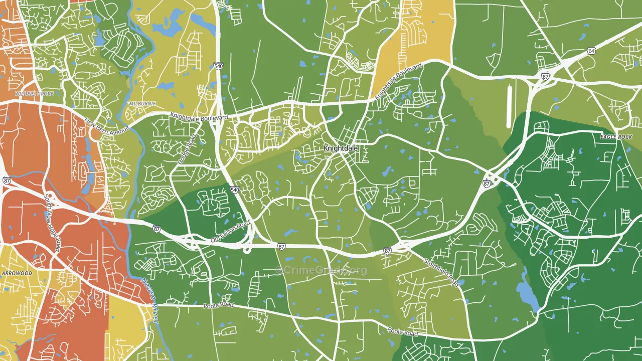 Knightdale, NC Map of Burglary Rates