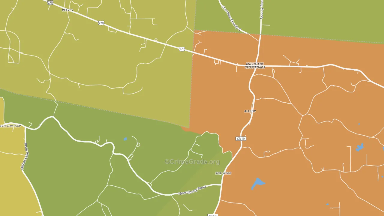 Knightens Crossroads, AL Map of Burglary Rates