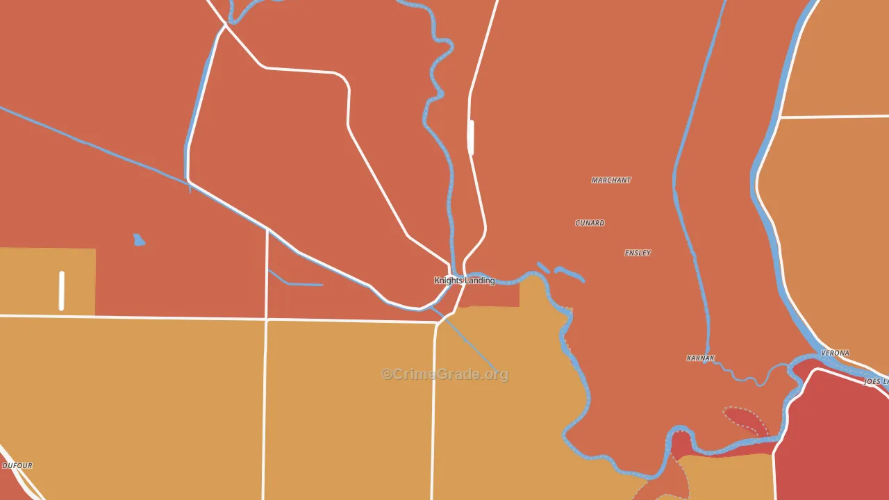 Knights Landing, CA Map of Burglary Rates