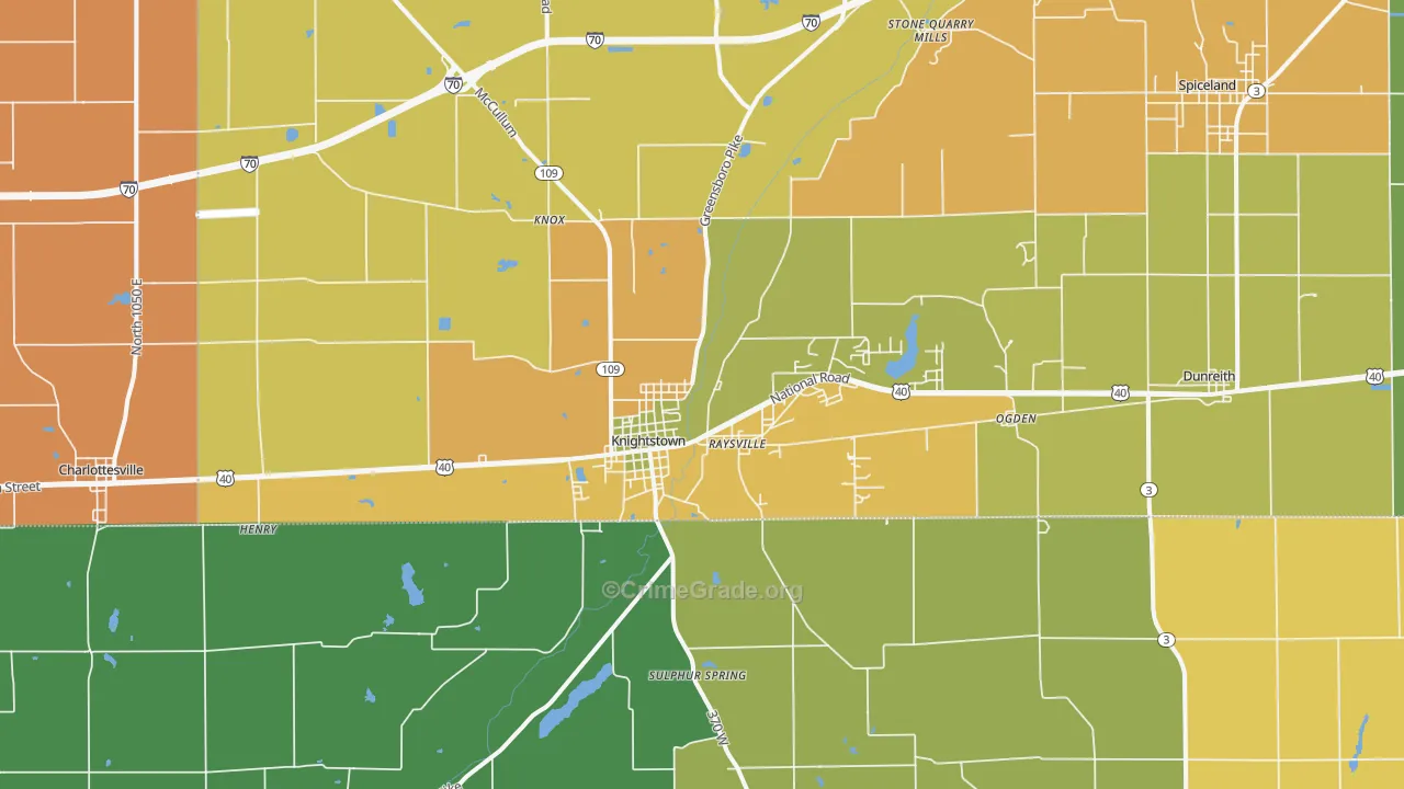 Knightstown, IN Map of Burglary Rates