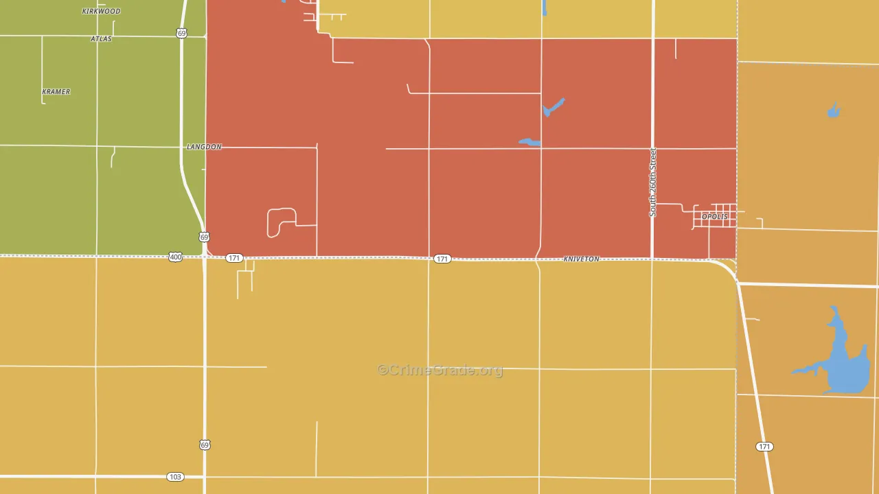Kniveton, KS Map of Burglary Rates