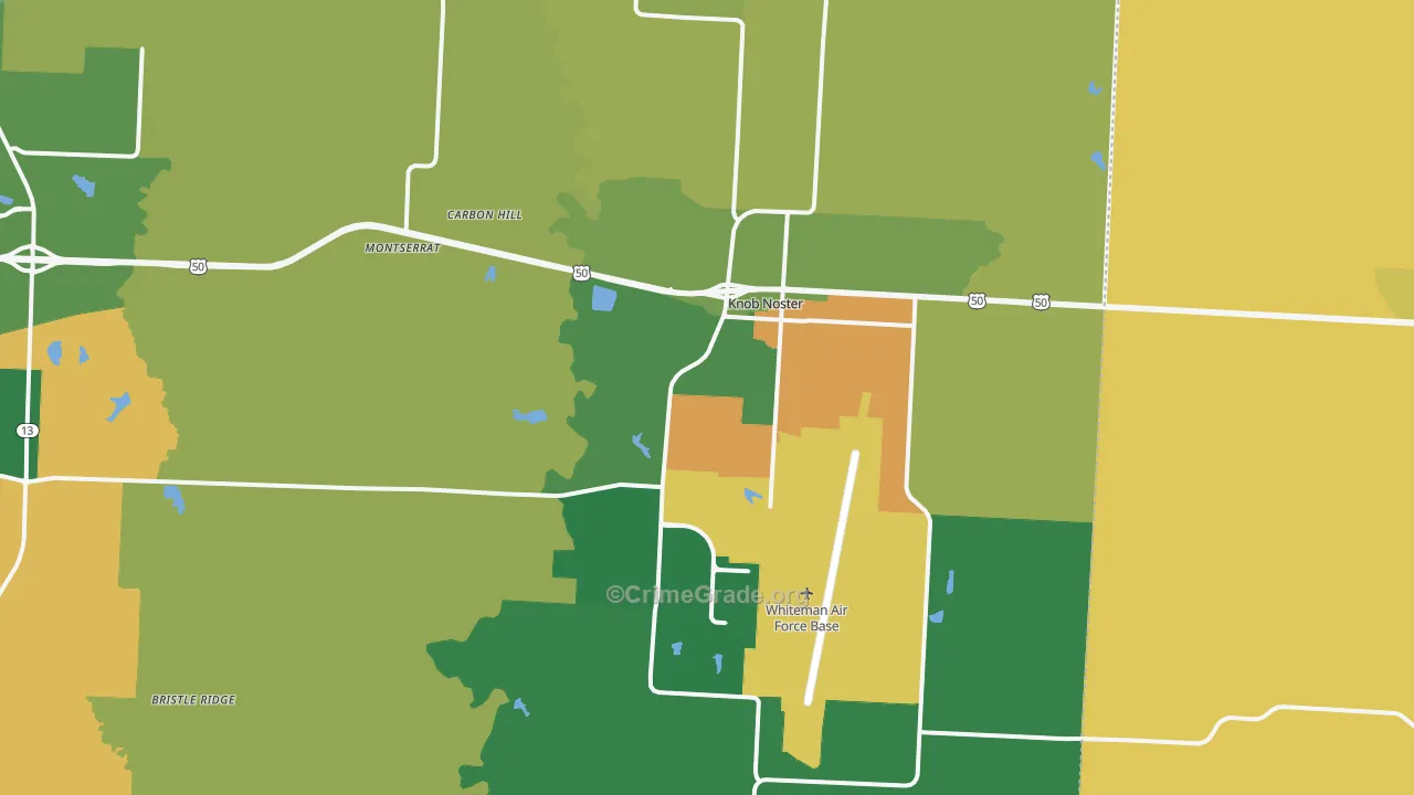 Knob Noster, MO Map of Burglary Rates