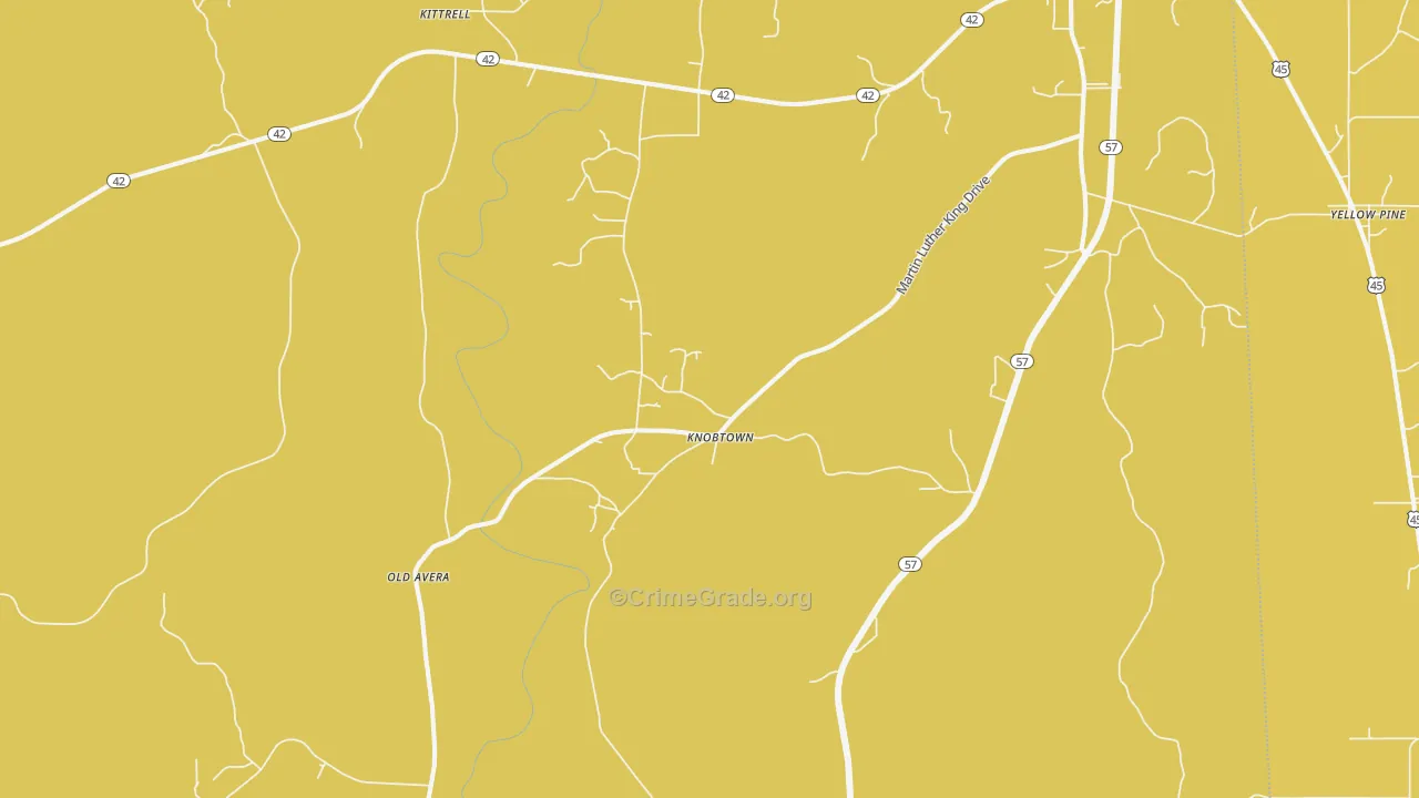 Knobtown, MS Map of Burglary Rates