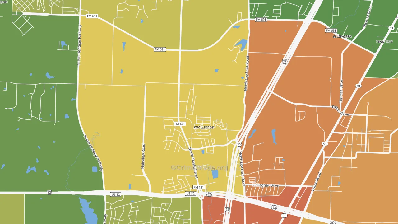 Knollwood, TX Map of Burglary Rates