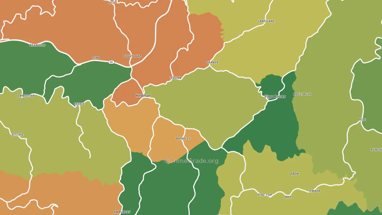 Knott County, KY Map of Burglary Rates