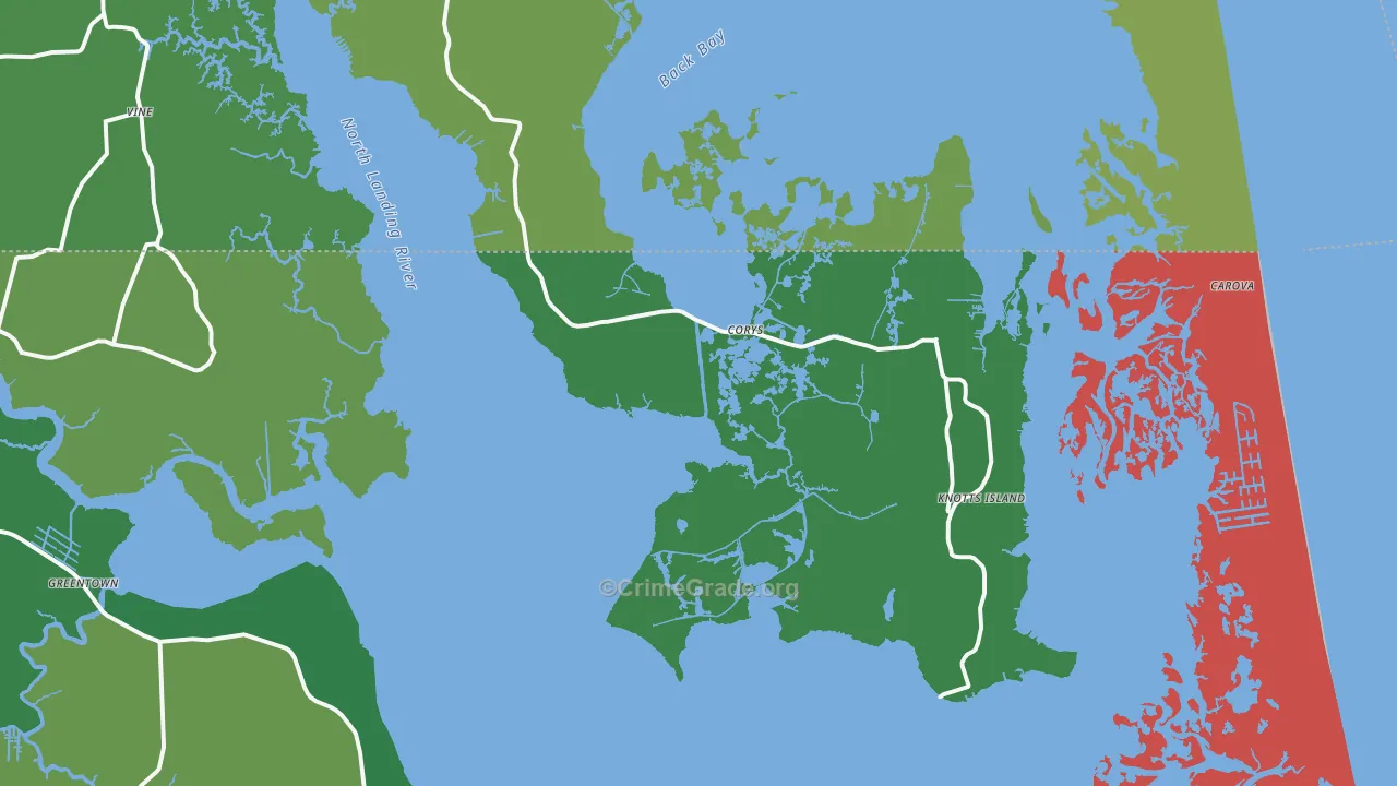 Knotts Island, NC Map of Burglary Rates