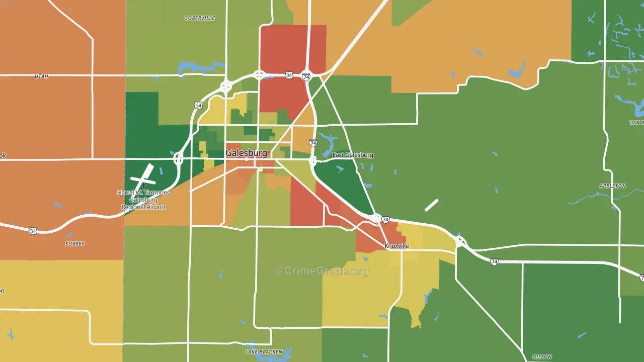 Knox County, IL Map of Burglary Rates