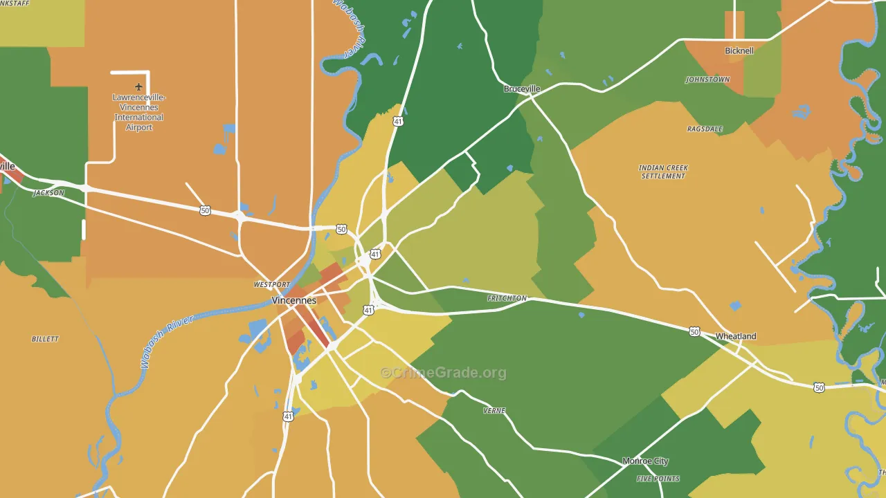 Knox County, IN Map of Burglary Rates