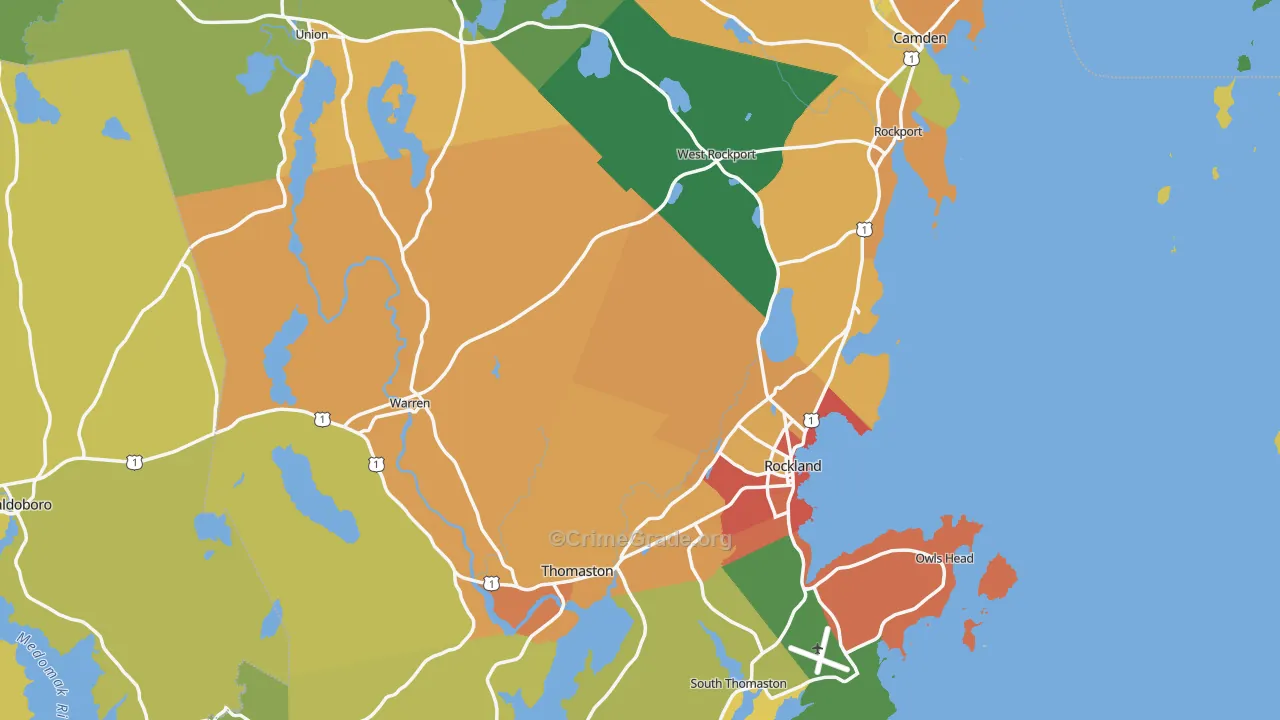Knox County, ME Map of Burglary Rates