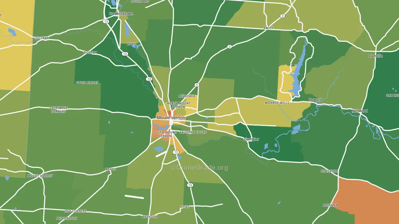 Knox County, OH Map of Burglary Rates
