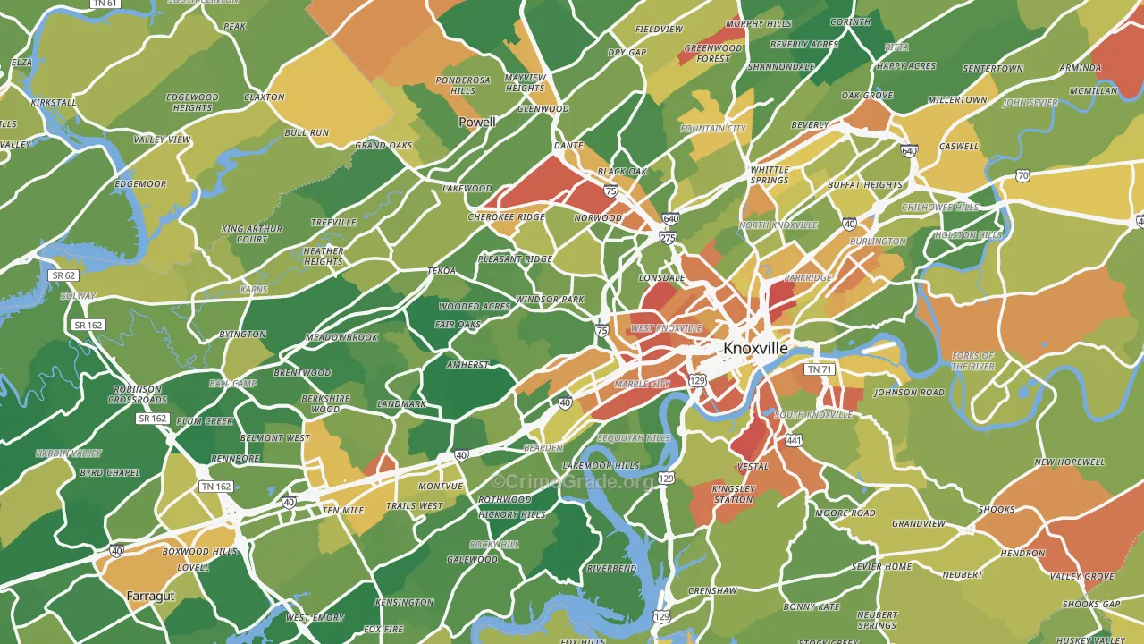 Knox County, TN Map of Burglary Rates