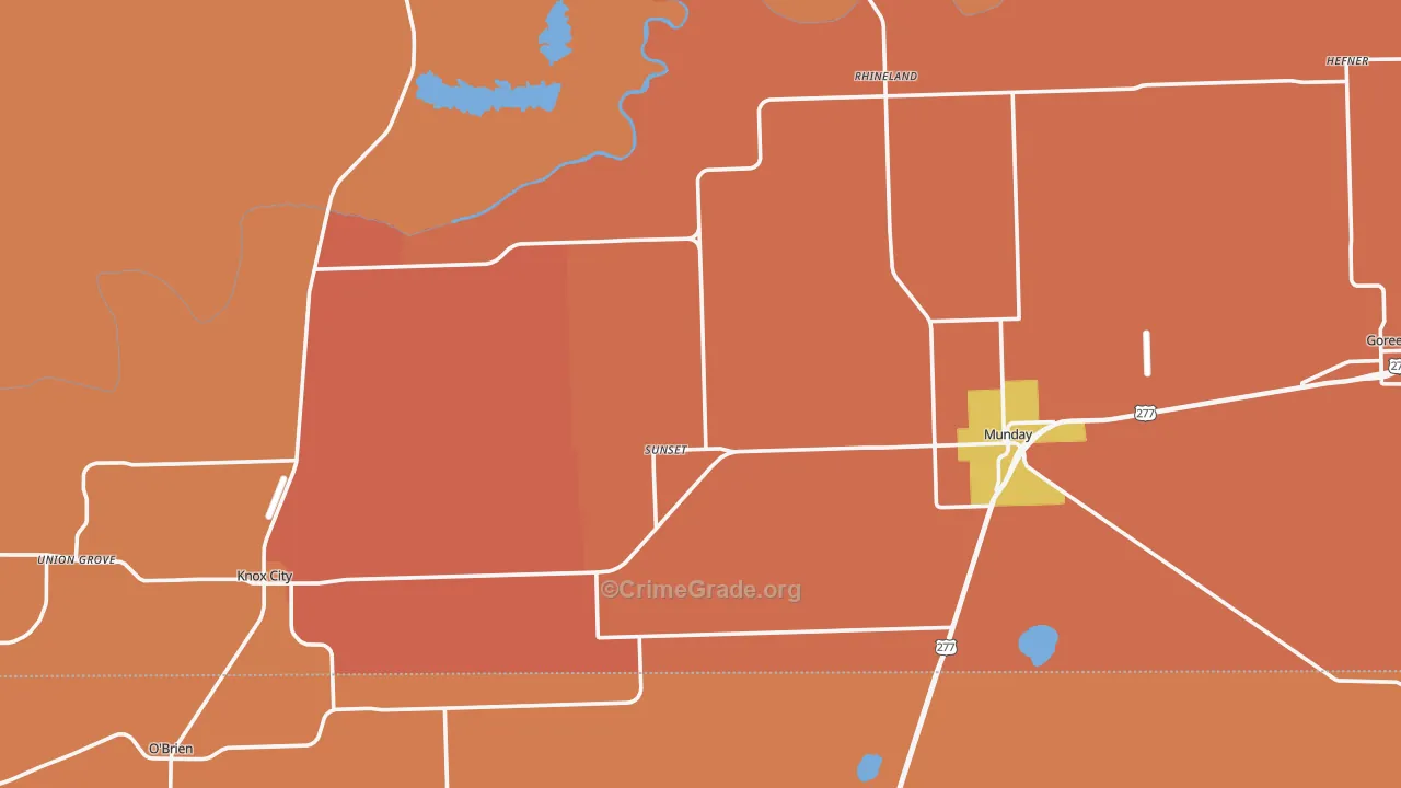 Knox County, TX Map of Burglary Rates