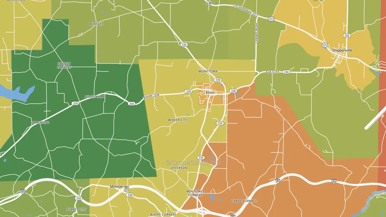 Knox, PA Map of Burglary Rates