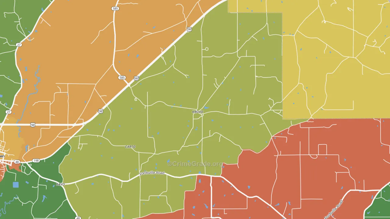 Knoxo, MS Map of Burglary Rates