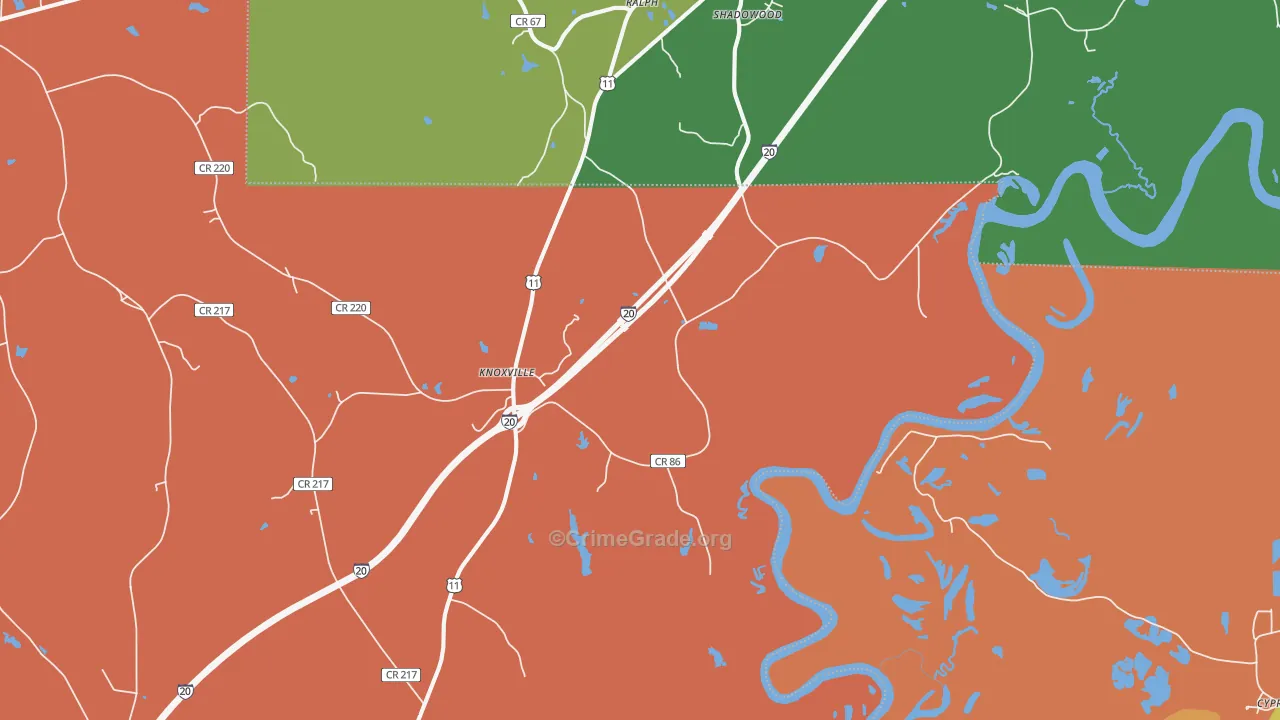 Knoxville, AL Map of Burglary Rates