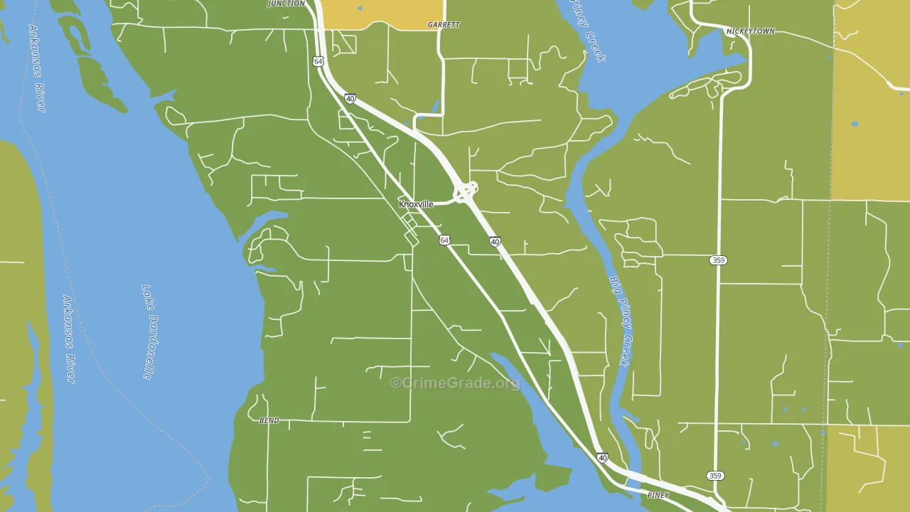 Knoxville, AR Map of Burglary Rates