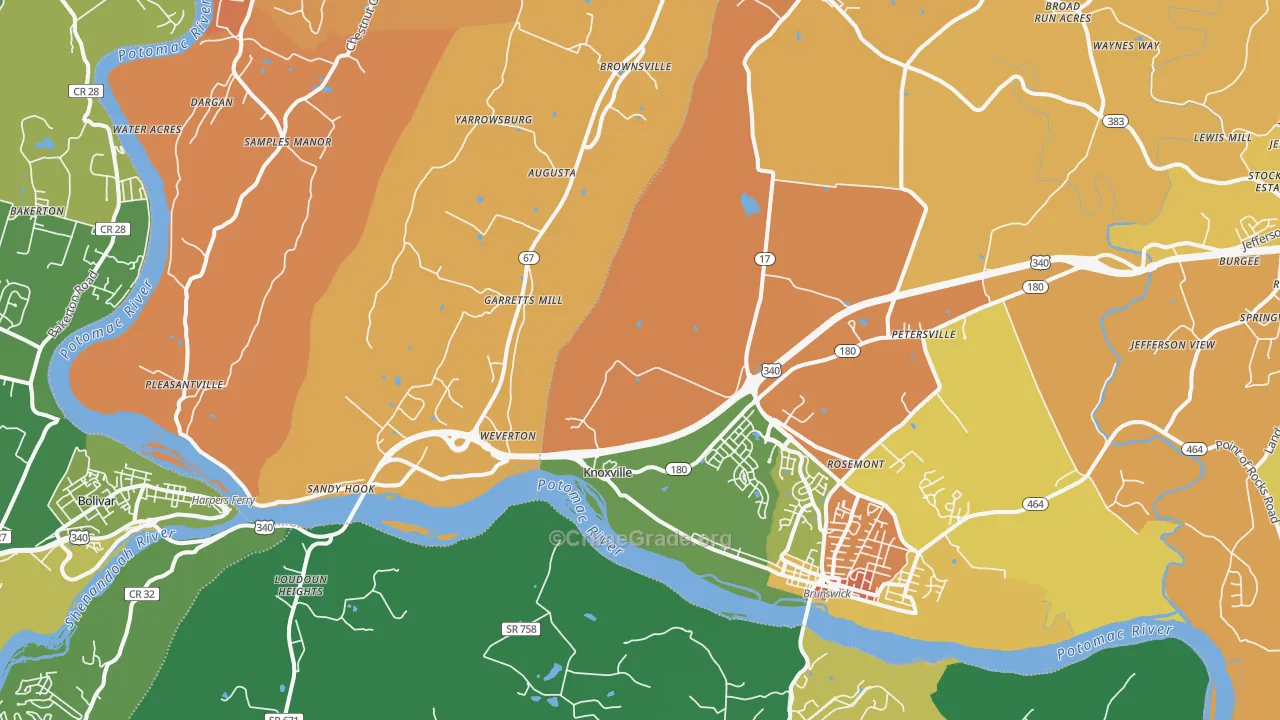 Knoxville, MD Map of Burglary Rates