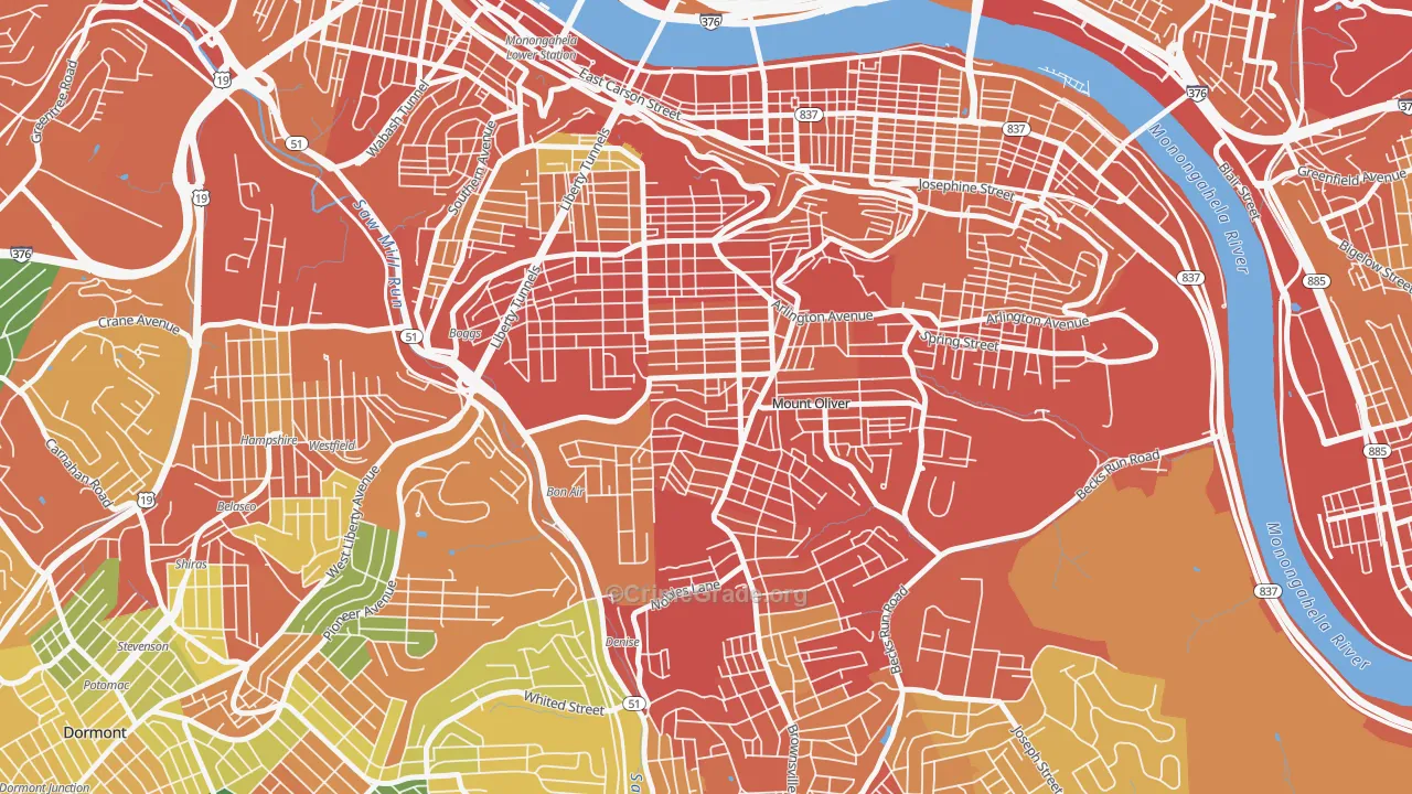 Knoxville, Pittsburgh, PA Map of Burglary Rates