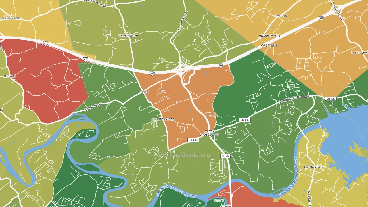 Kodak, TN Map of Burglary Rates
