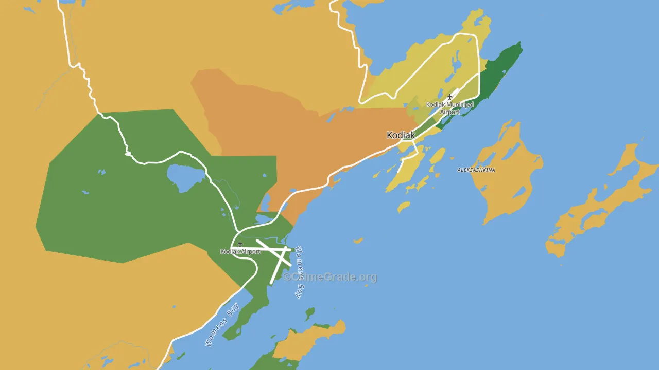 Kodiak Island Borough, AK Map of Burglary Rates