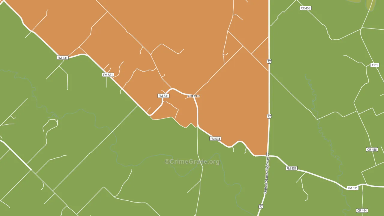 Koerth, TX Map of Burglary Rates