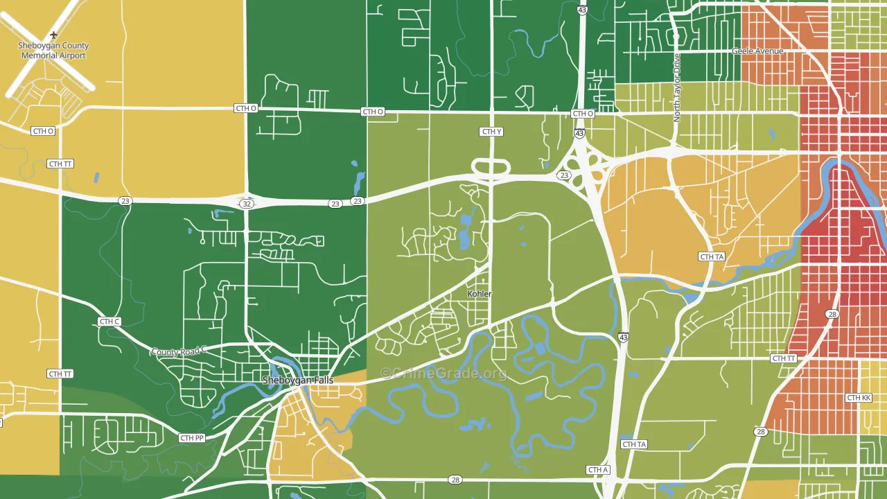 Kohler, WI Map of Burglary Rates