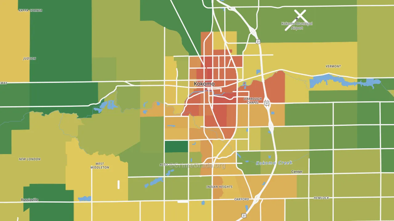 Kokomo, IN Map of Burglary Rates