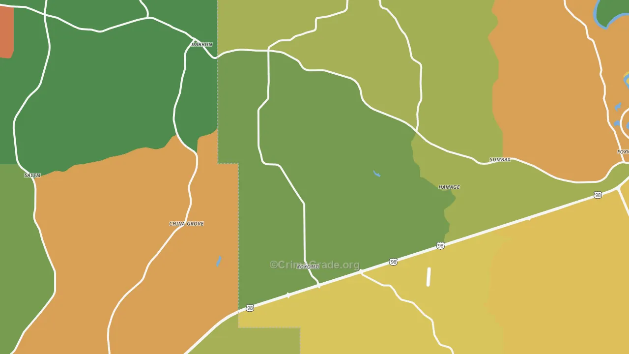 Kokomo, MS Map of Burglary Rates