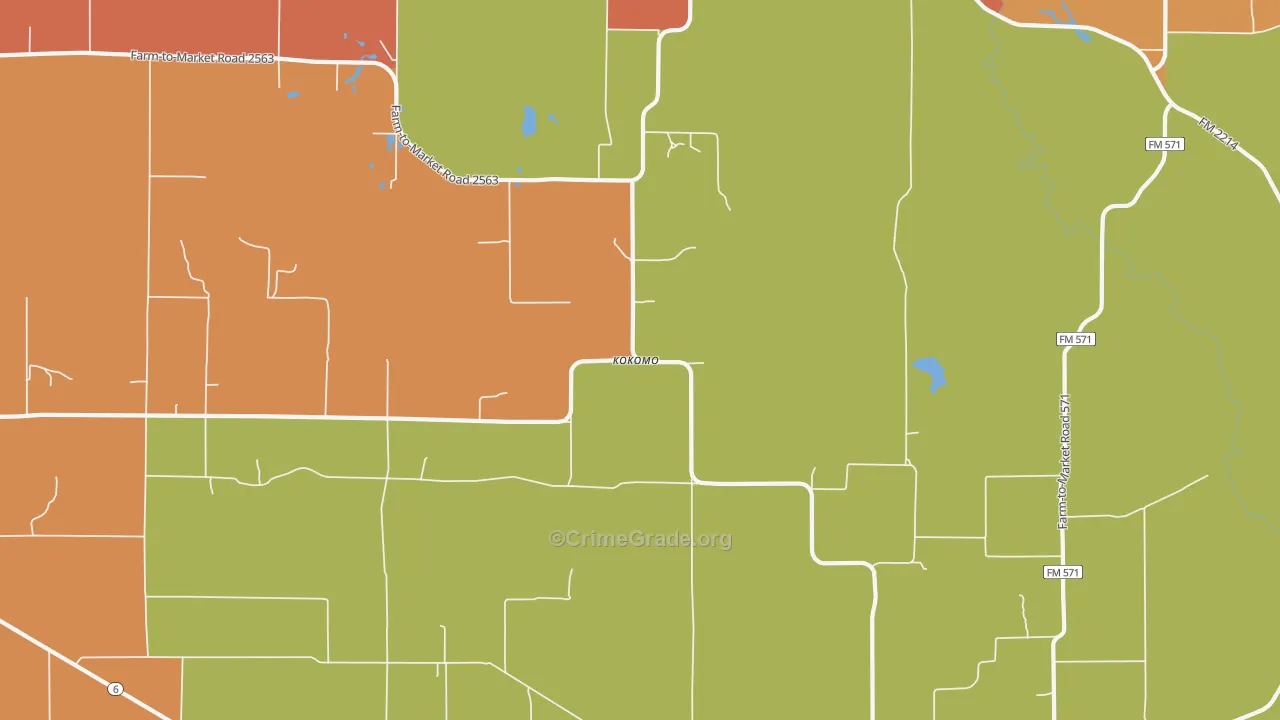 Kokomo, TX Map of Burglary Rates