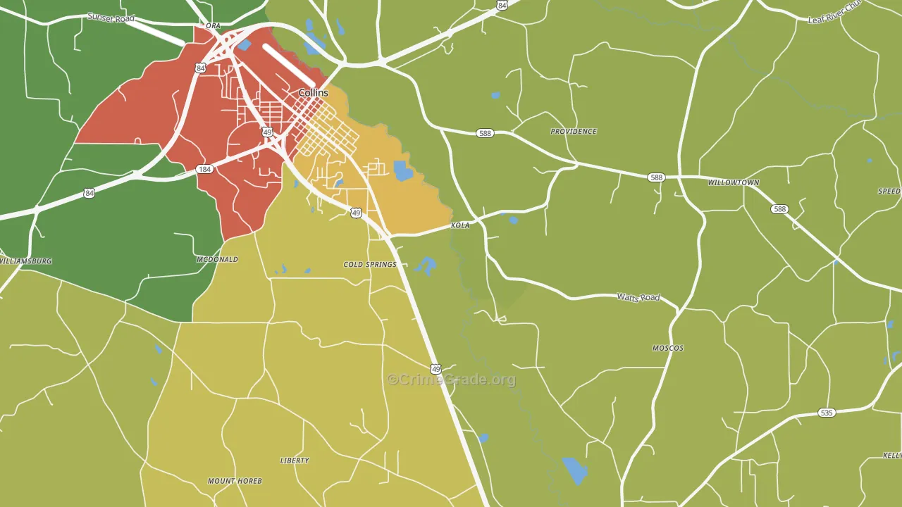Kola, MS Map of Burglary Rates