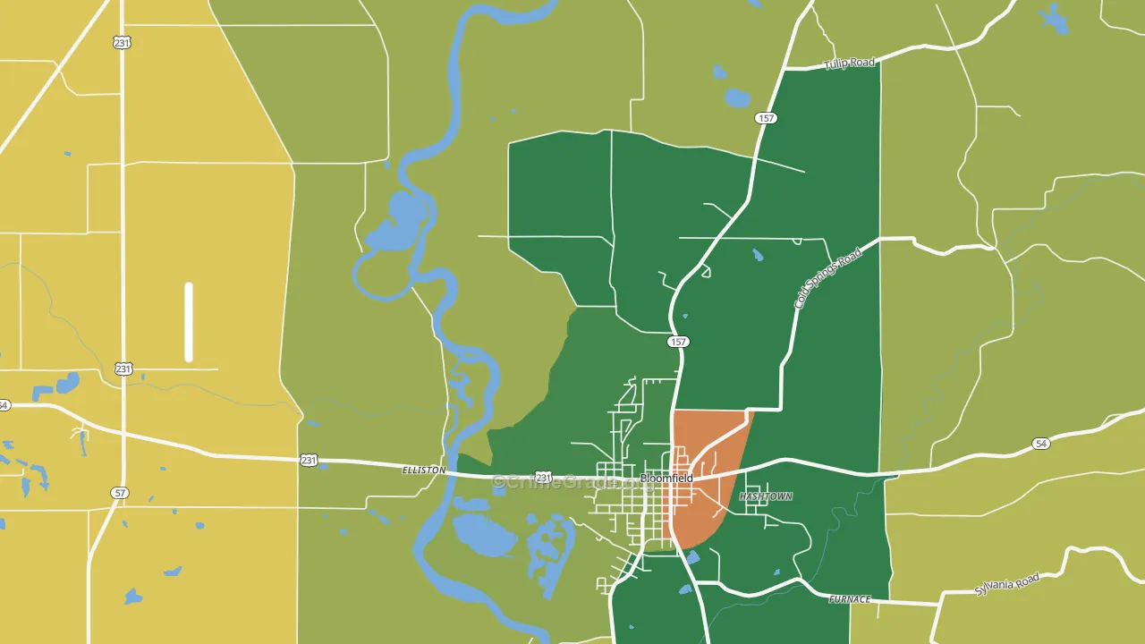 Koleen, IN Map of Burglary Rates