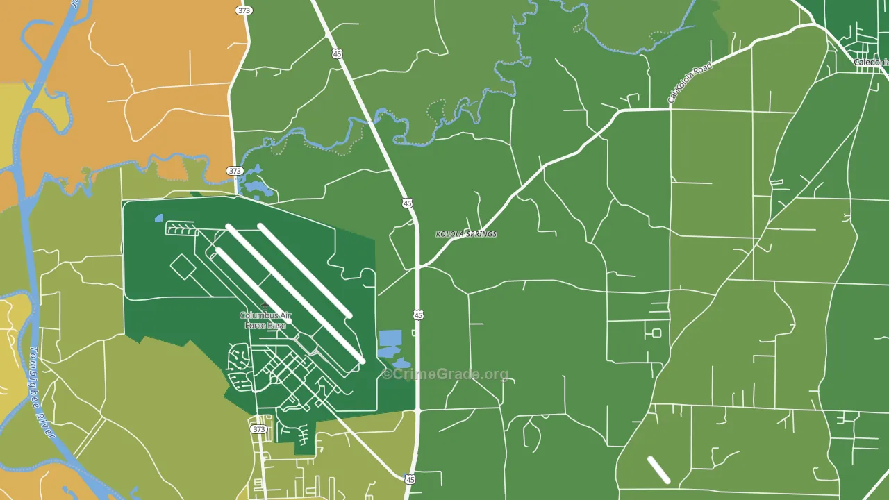 Kolola Springs, MS Map of Burglary Rates