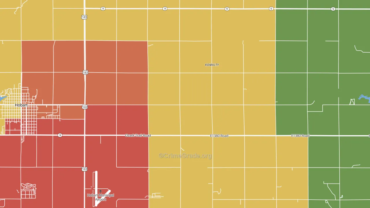 Komalty, OK Map of Burglary Rates