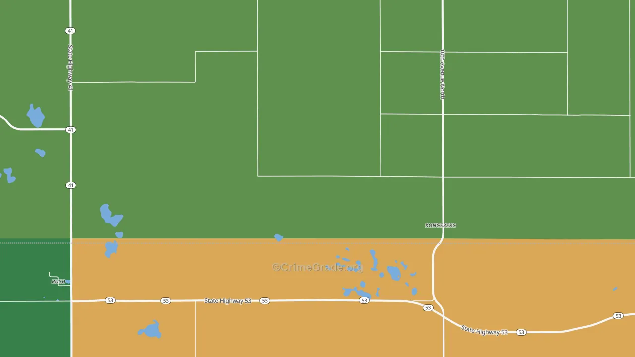 Kongsberg, ND Map of Burglary Rates