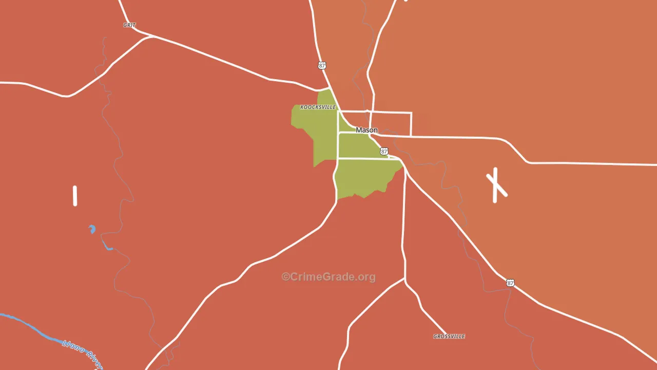 Koockville, TX Map of Burglary Rates