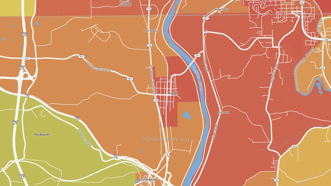 Koppel, PA Map of Burglary Rates