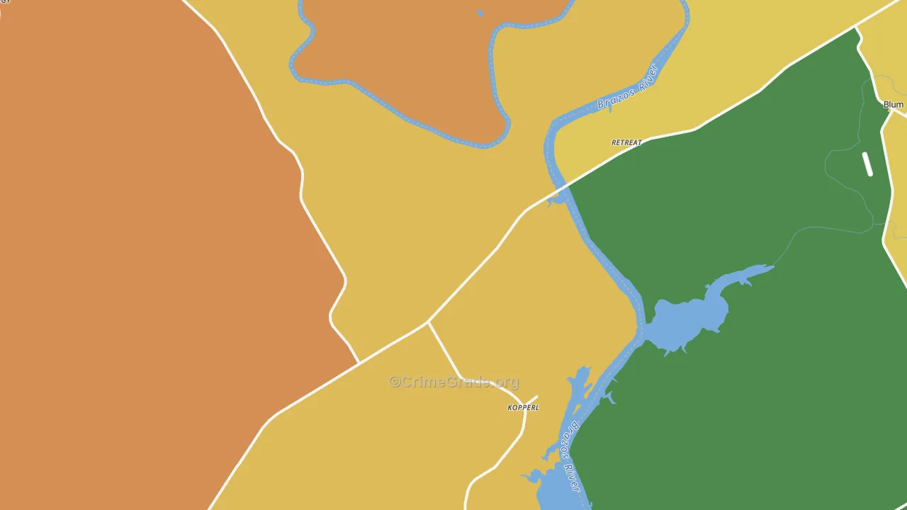 Kopperl, TX Map of Burglary Rates