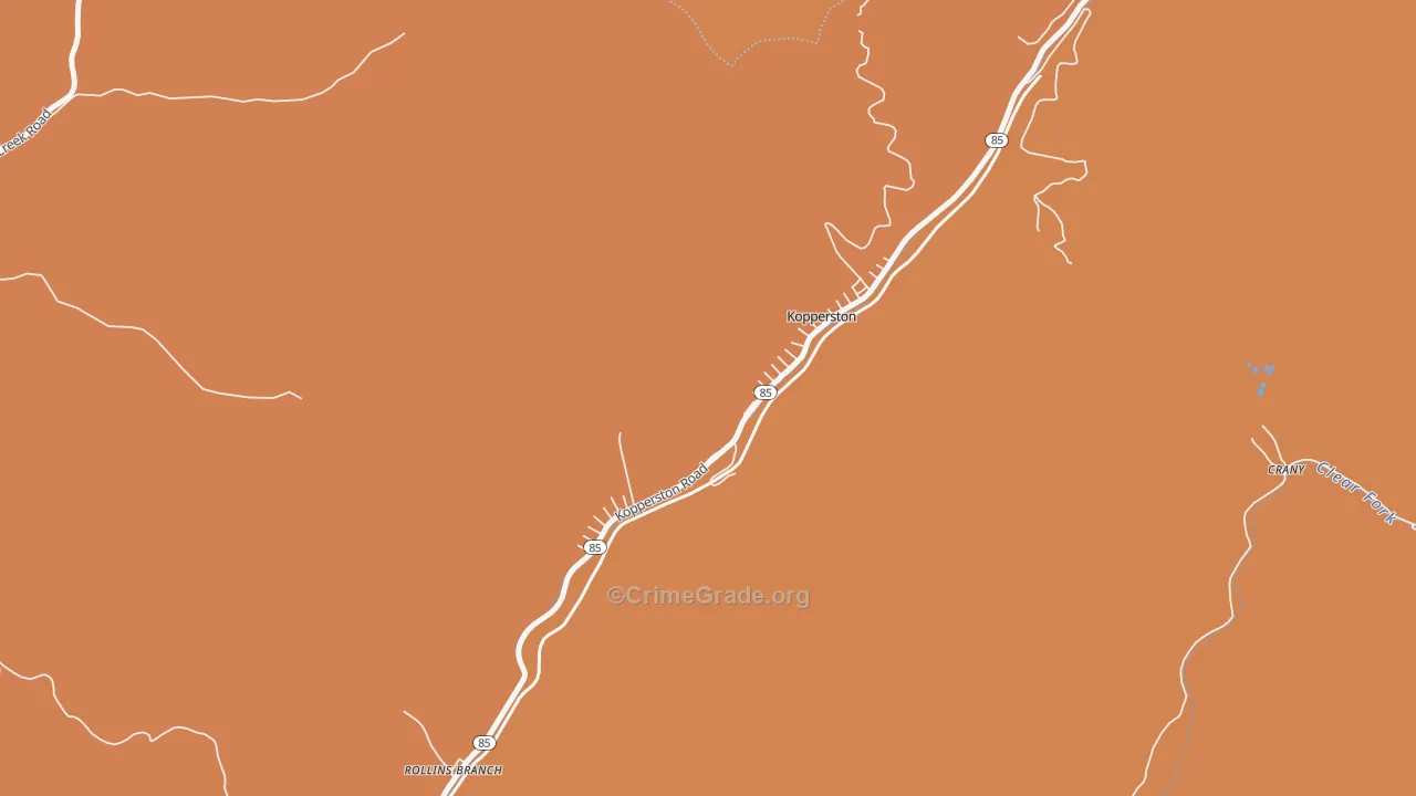 Kopperston, WV Map of Burglary Rates