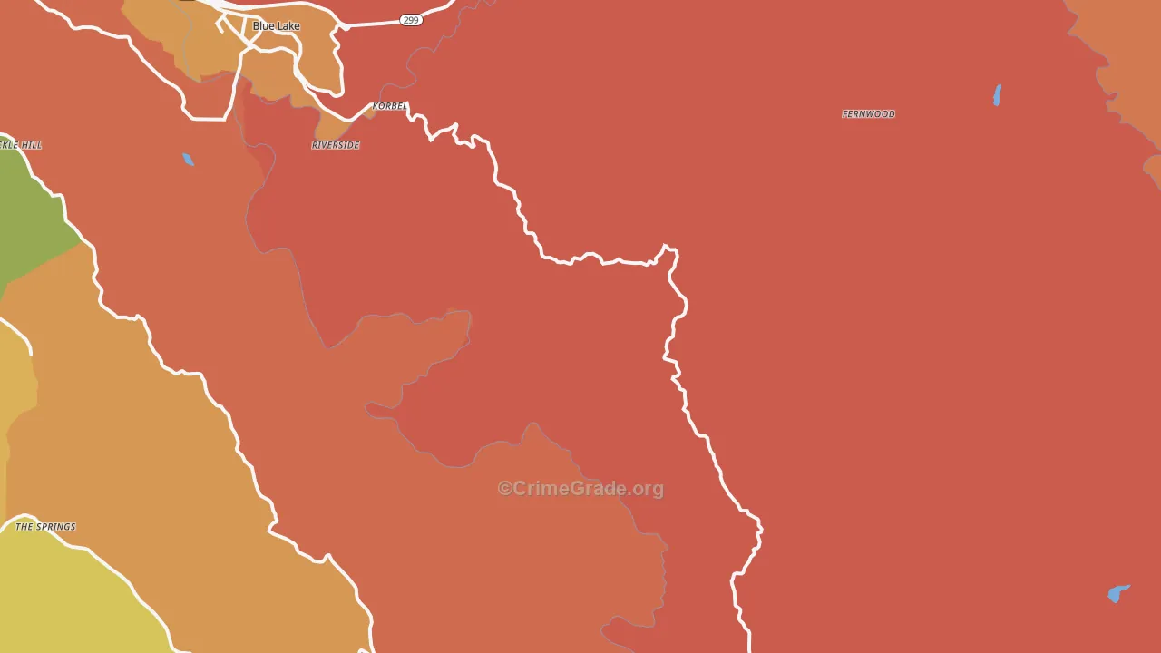 Korbel, CA Map of Burglary Rates