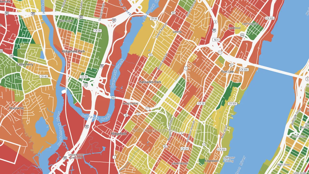 Koreatown, Palisades Park, NJ Map of Burglary Rates
