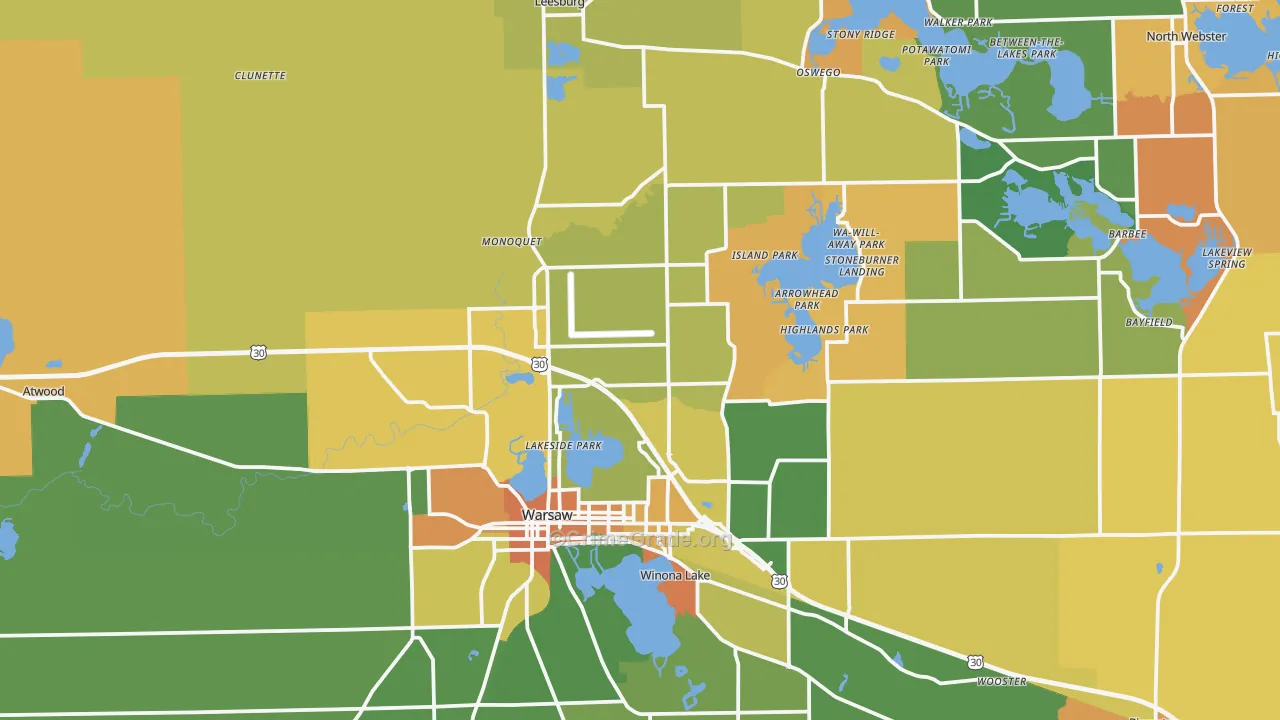 Kosciusko County, IN Map of Burglary Rates