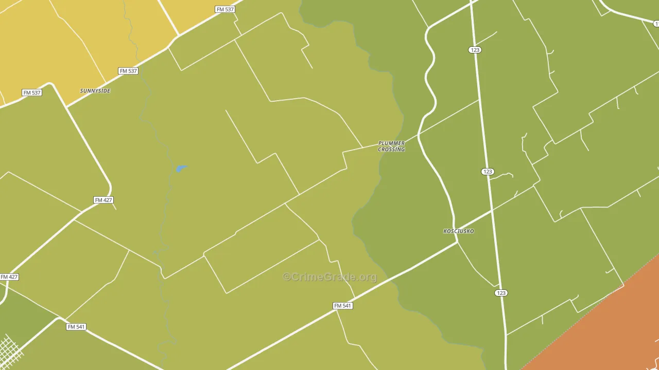 Kosciusko, TX Map of Burglary Rates