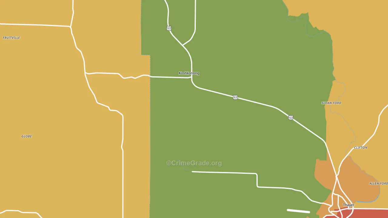 Koshkonong, MO Map of Burglary Rates