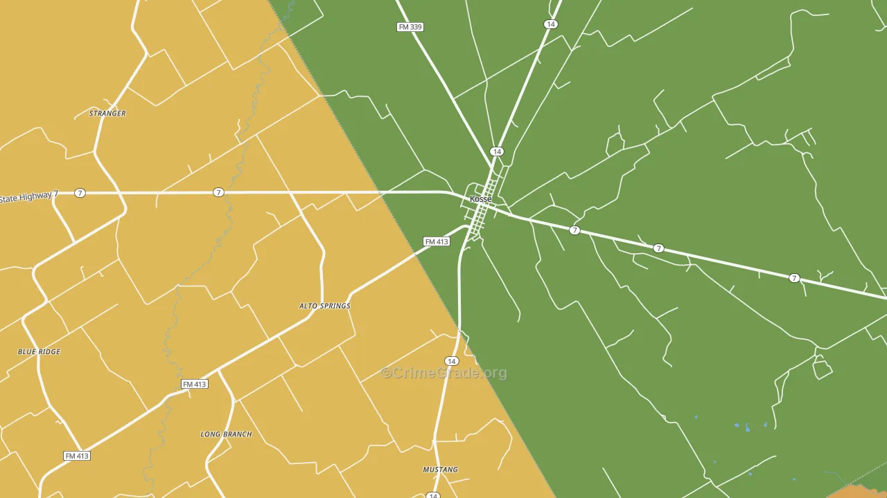 Kosse, TX Map of Burglary Rates