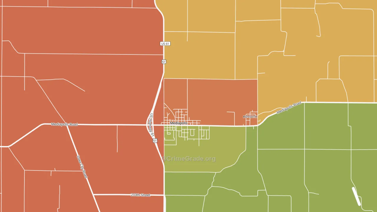 Kossuth, IA Map of Burglary Rates